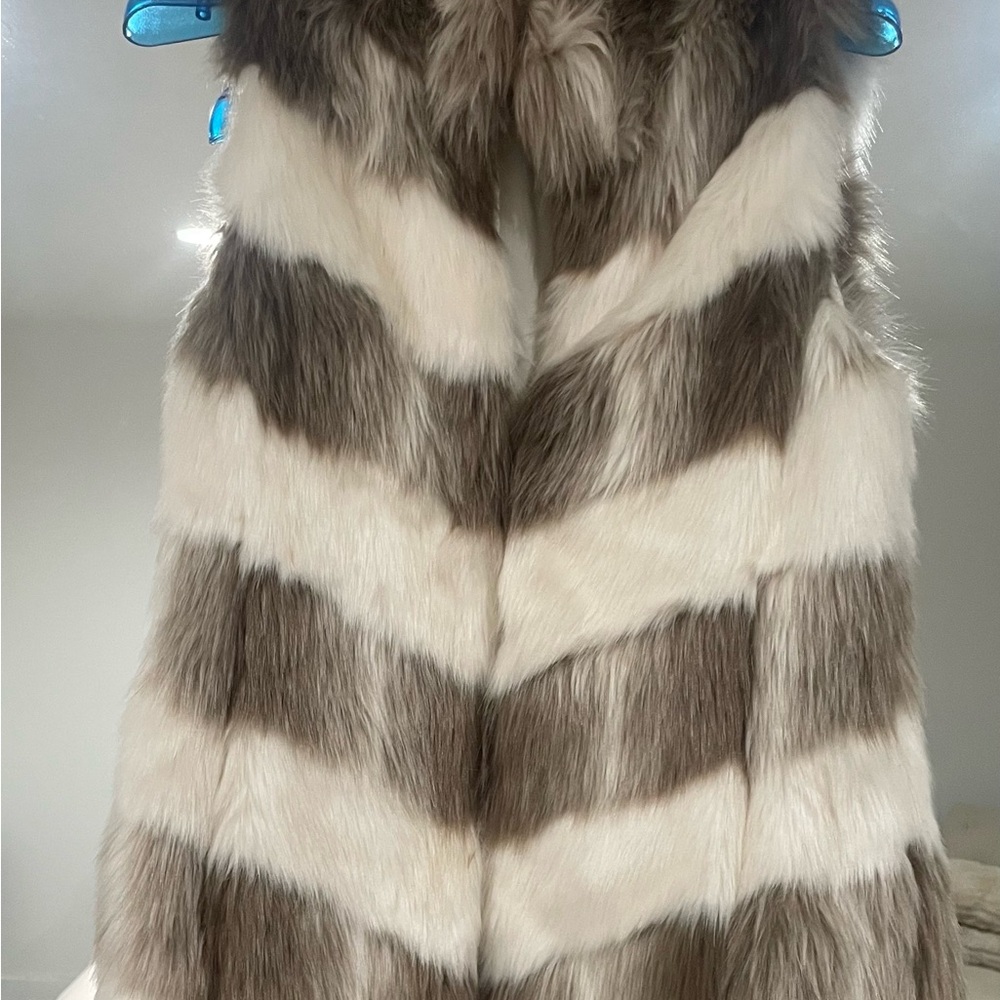 White House Black Market Striped Faux Fur Vest